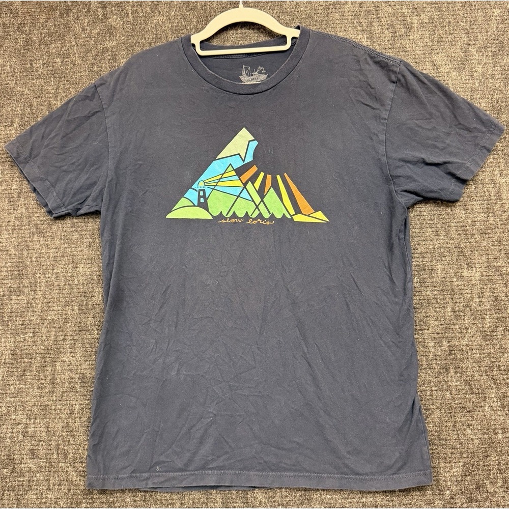 Slow Loris T Shirt Large Nature Mountains Flower Sun Sky Cloud Navy Blue
